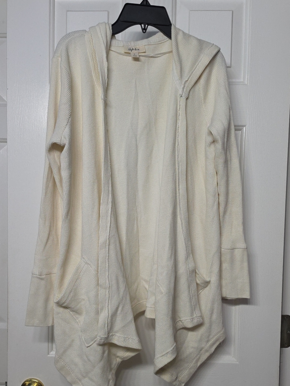 Style & Co. Cream Open-Front Hooded Sweater